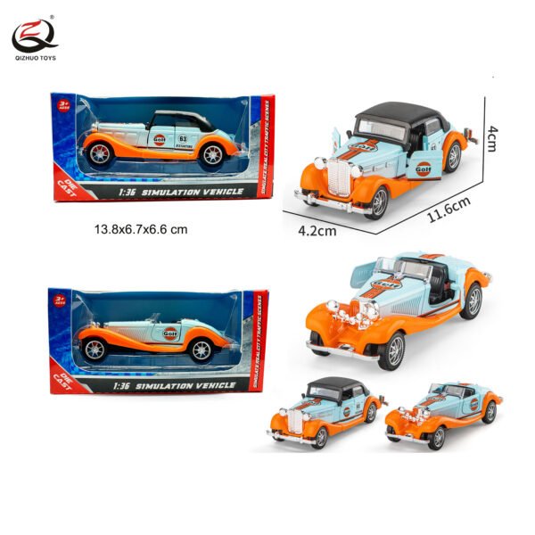 Scale 1:36 Pull Back Die Cast Vintage Car, With Openalbe Doors,  2 Colors Mixed