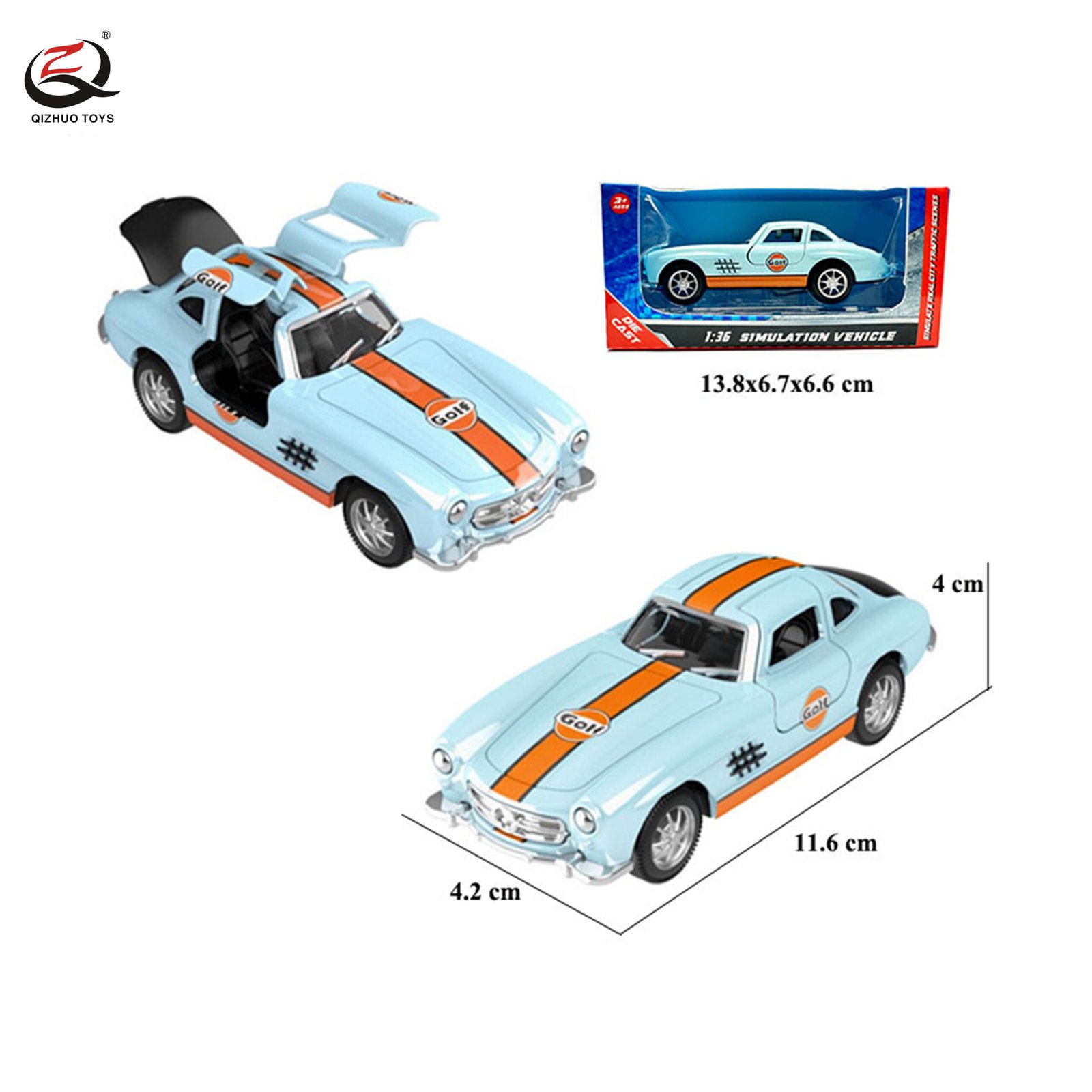 Scale 1:36 Pull Back Die Cast Vintage Car, With 3 Openalbe Doors