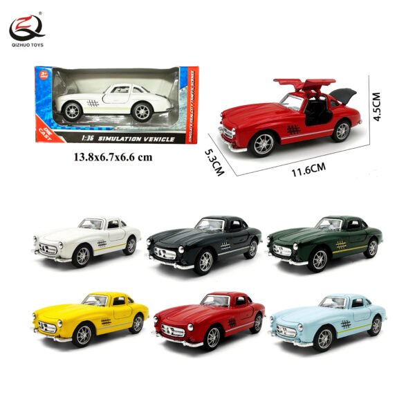 Scale 1:36 Pull Back Die Cast Vintage Car, With 3 Openalbe Doors, 6 Colors Mixed