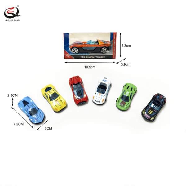 Scale 1:64  Die Cast Car, Free Wheel, 6 Assortments