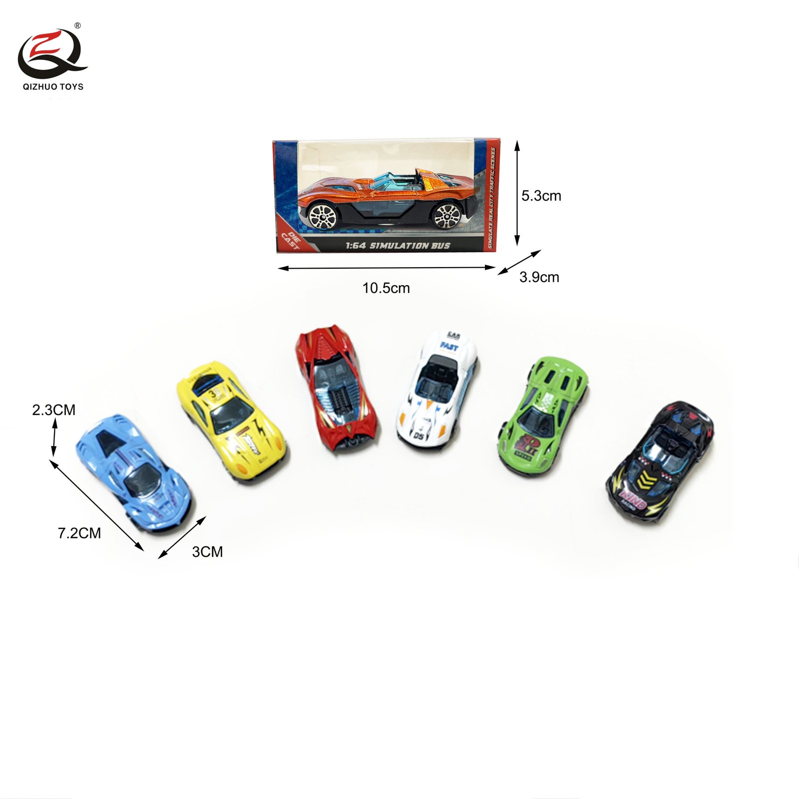 Scale 1:64 Die Cast Car, Free Wheel, 6 Assortments