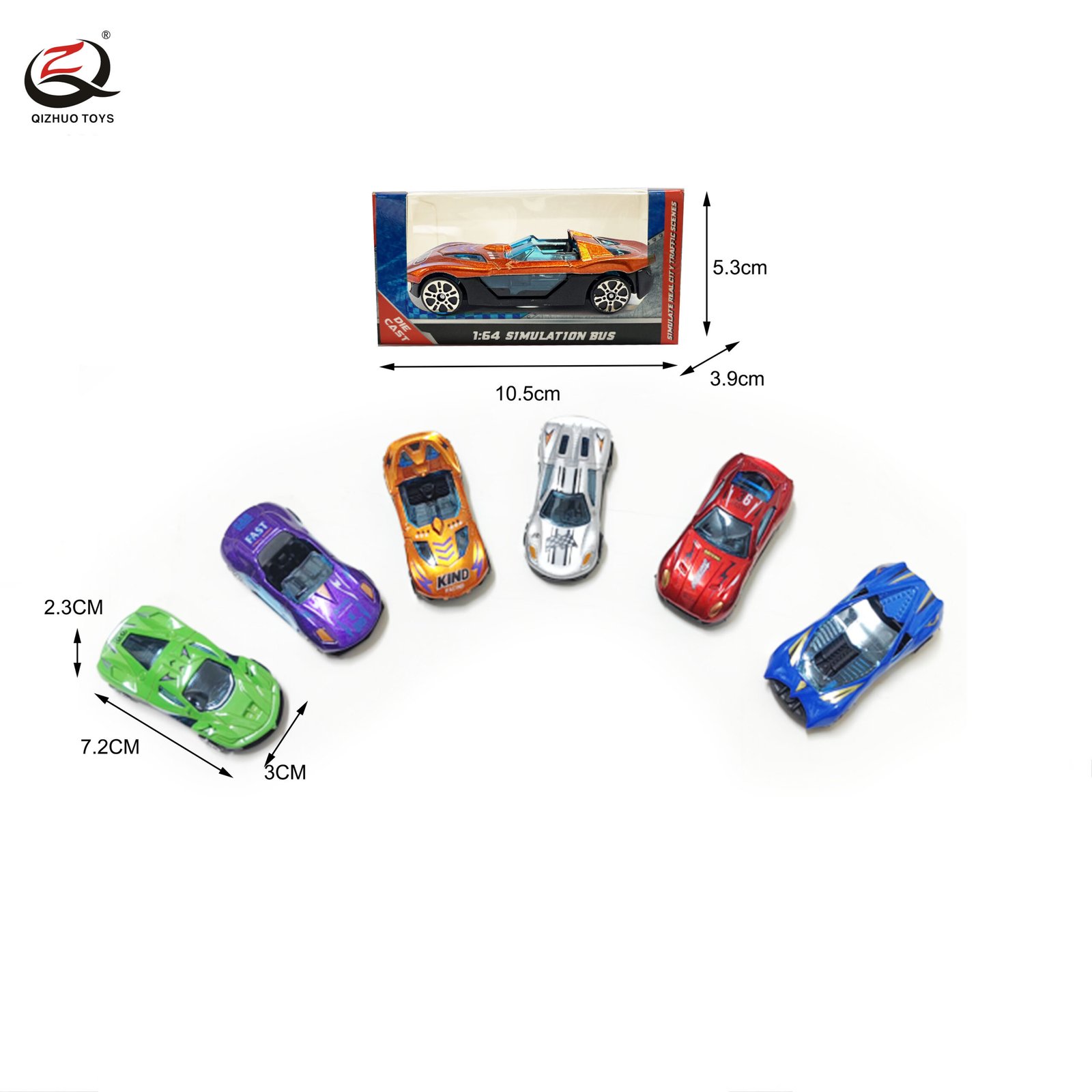 Scale 1:64 Die Cast Car, Free Wheel, 6 Assortments