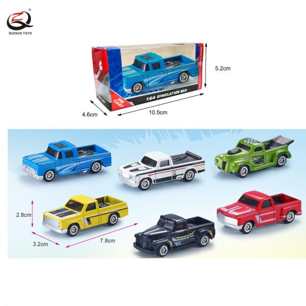 Scale 1:64 Die Cast Car, Free Wheel, 6 Assortments
