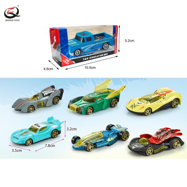 Scale 1:64 Die Cast Car, Free Wheel, 6 Assortments