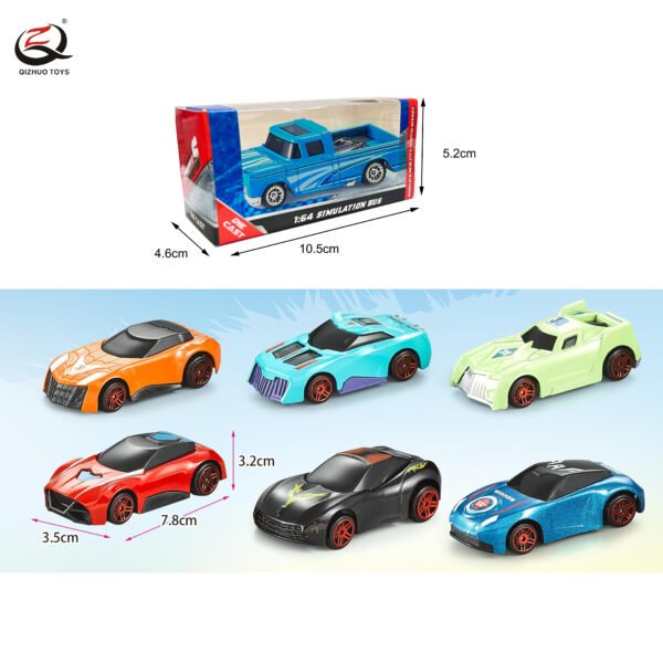 Scale 1:64 Die Cast Car, Free Wheel, 6 Assortments