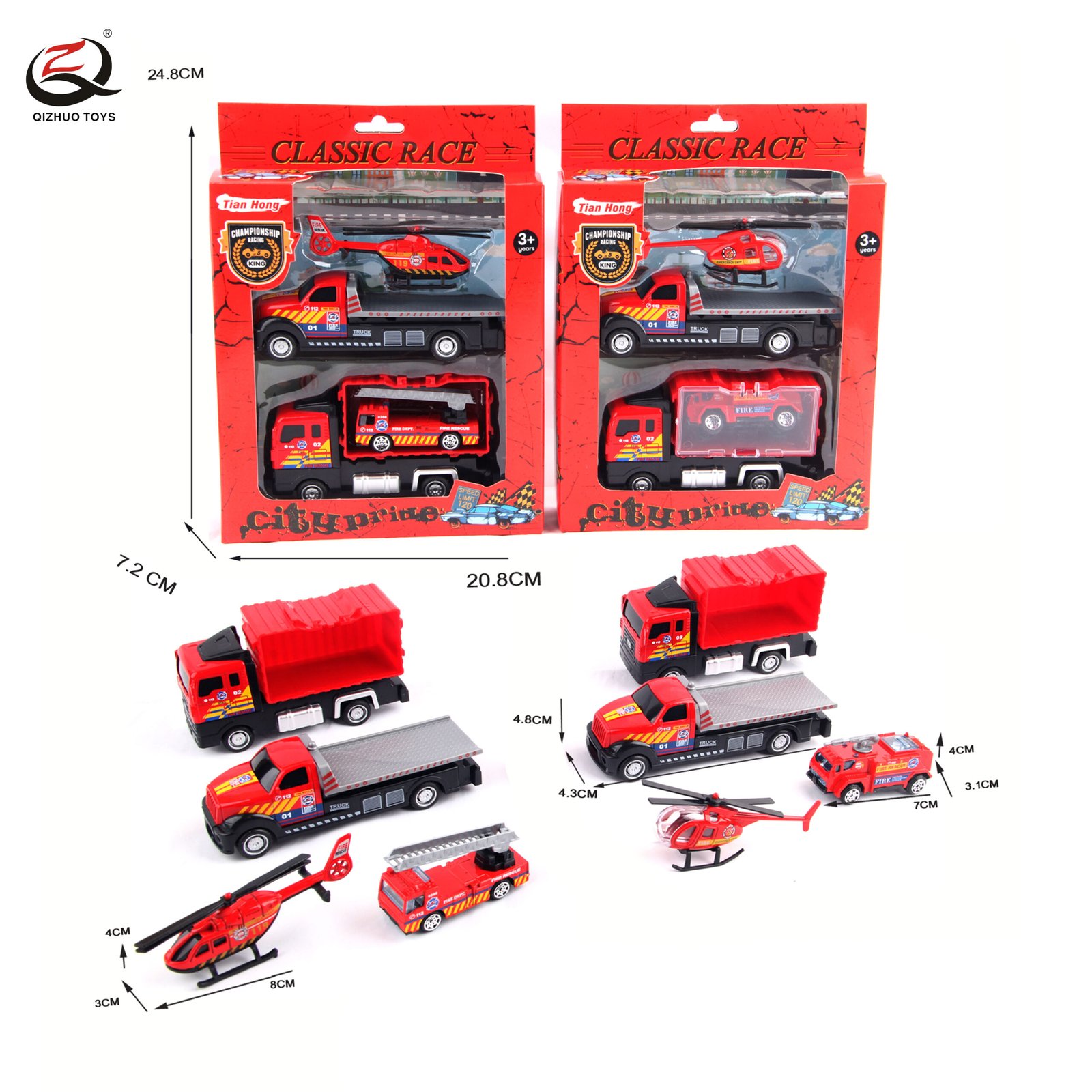 Scale 1:64 Fire Series Die Casttruck Set ,Free Wheel, 2 Assortments