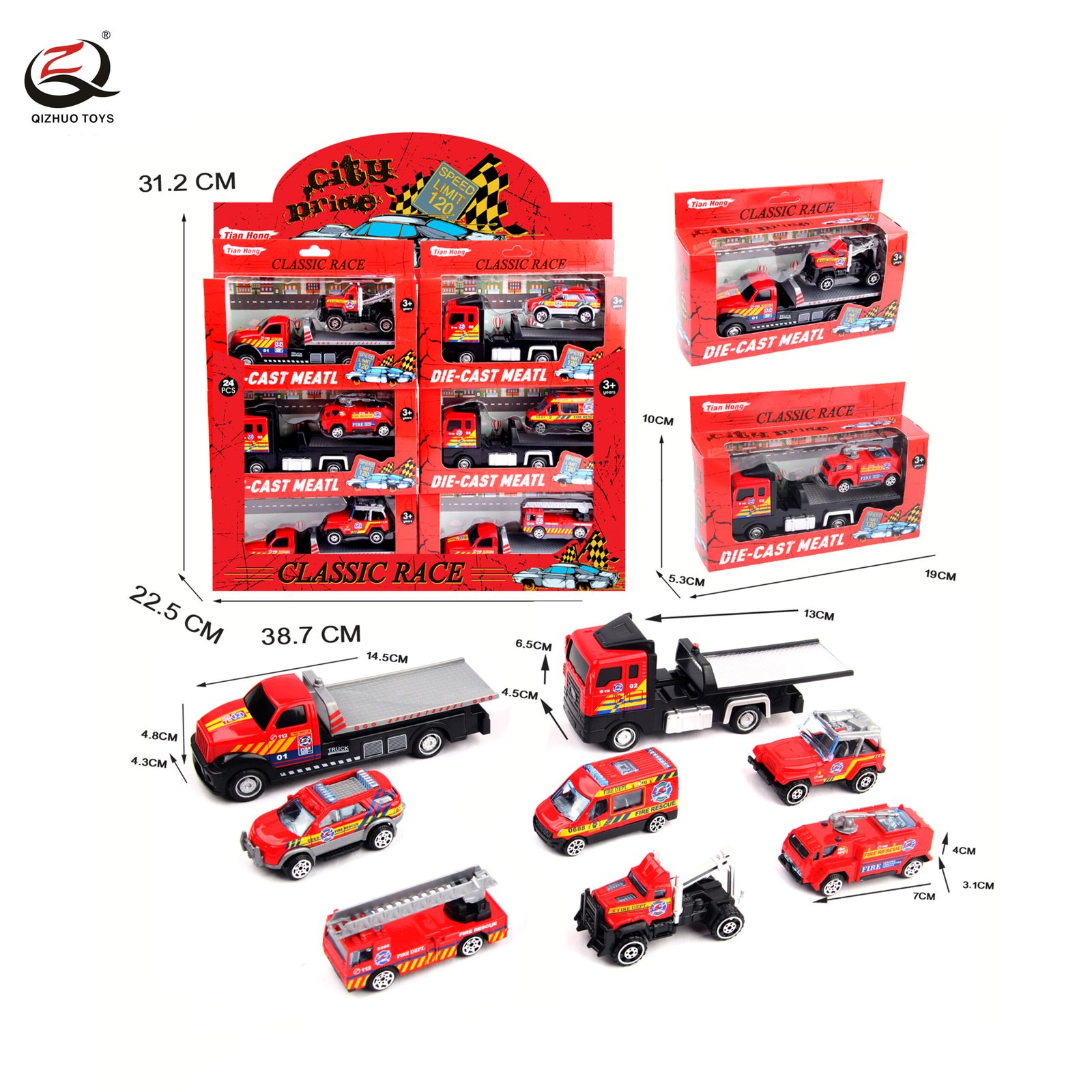 Scale 1:64 Fire Series Die Cast Cars ,Free Wheel, 8 Assortments, 24 Pcs/Pdq