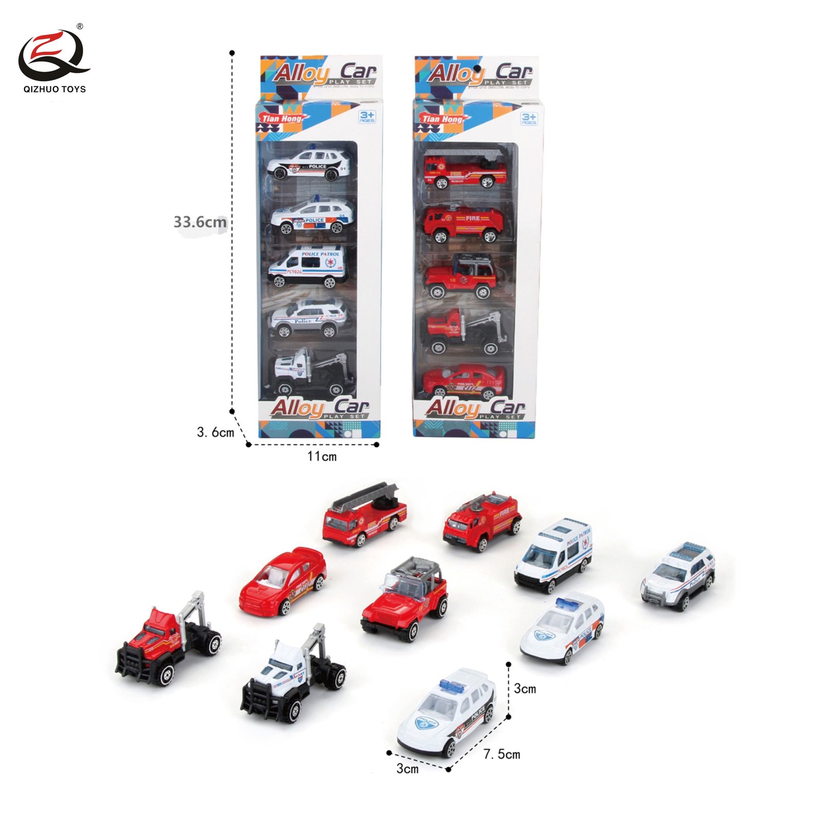 5 Pcs Scale 1:64 Police And Fire Series Die Cast Cars Set , Free Wheel, 2 Assortments