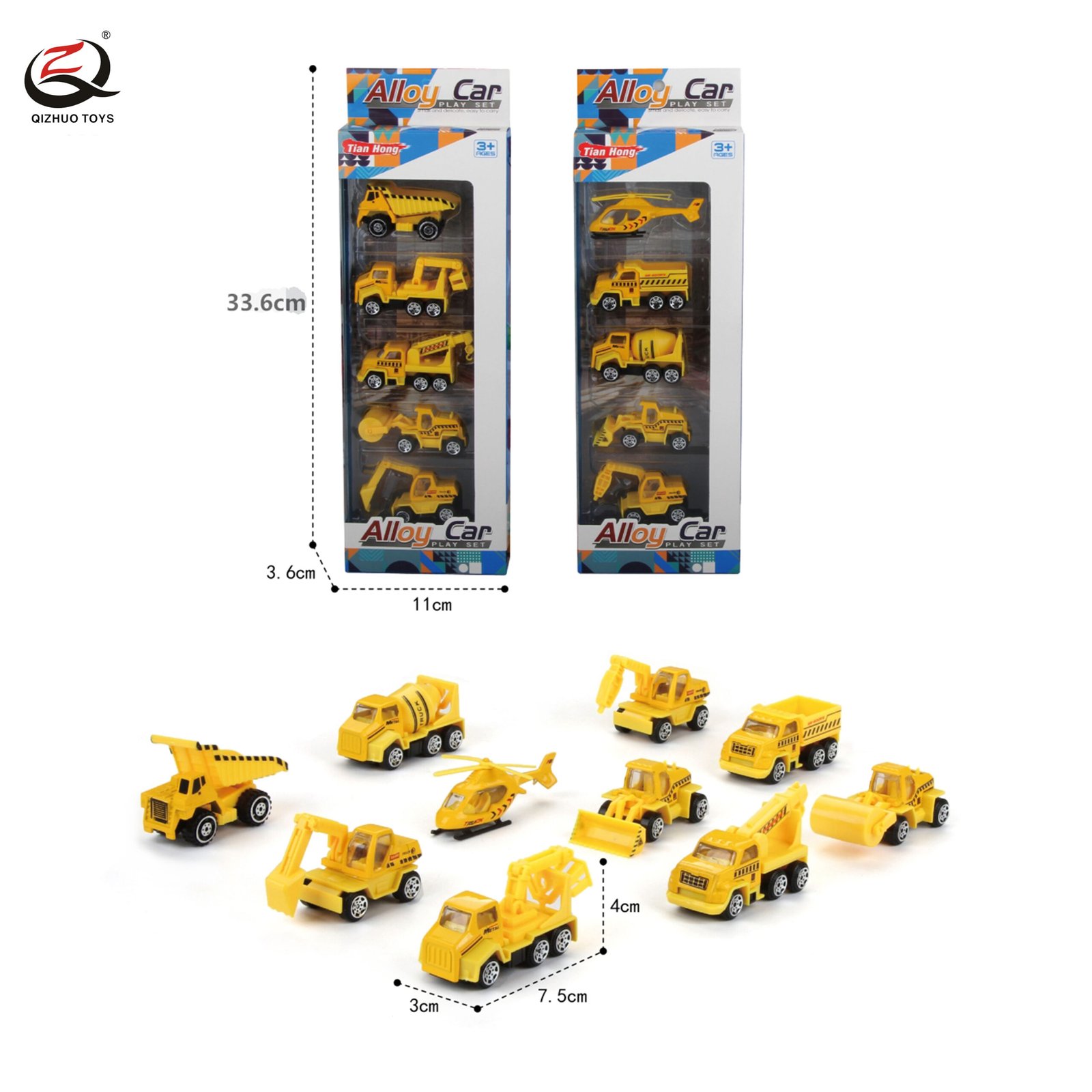 5 Pcs Scale 1:64 Engineering Series Die Cast Cars Set , Free Wheel, 2 Assortments