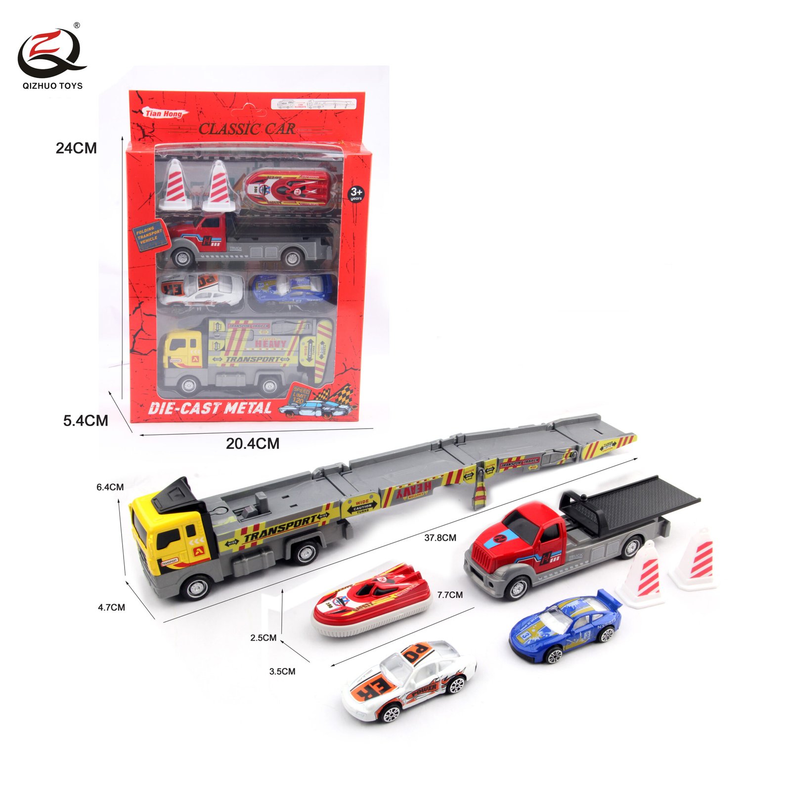 Scale 1:64 Folding Track With Shooting Truck And With 4 Pcs Die Cast Cars Set, Free Wheel