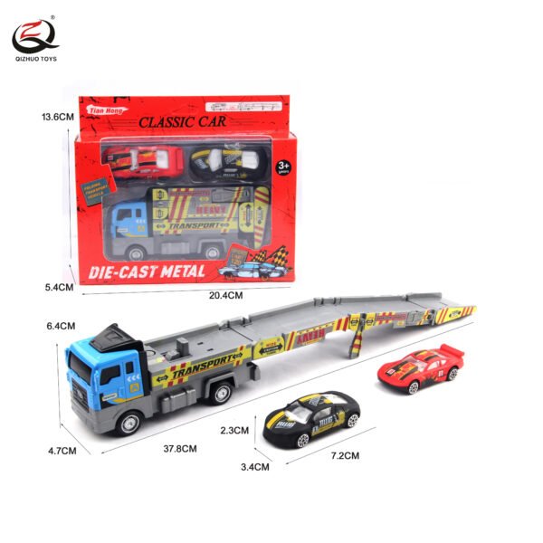 Scale 1:64 Folding Track With Shooting Truck And With 2 Pcs Die Cast Cars Set, Free Wheel