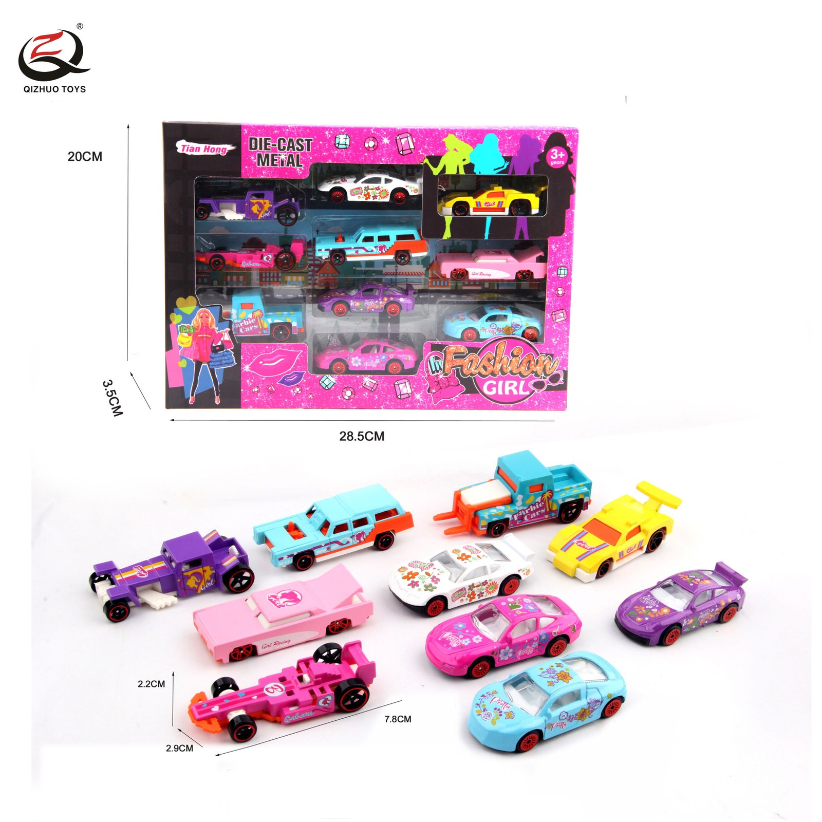 Scale 1:64 Girs Series 10 Pcs Die Cast Cars Set,Free Wheel
