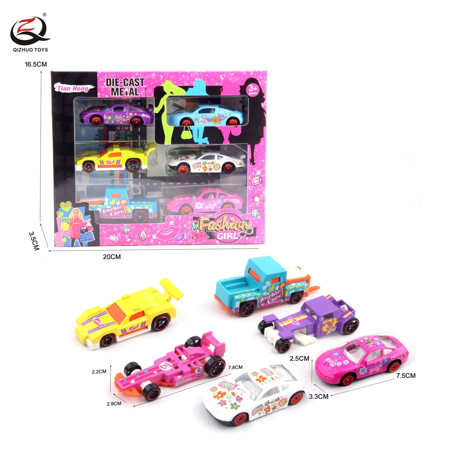 Scale 1:64 Girs Series 6 Pcs Die Cast Cars Set,Free Wheel