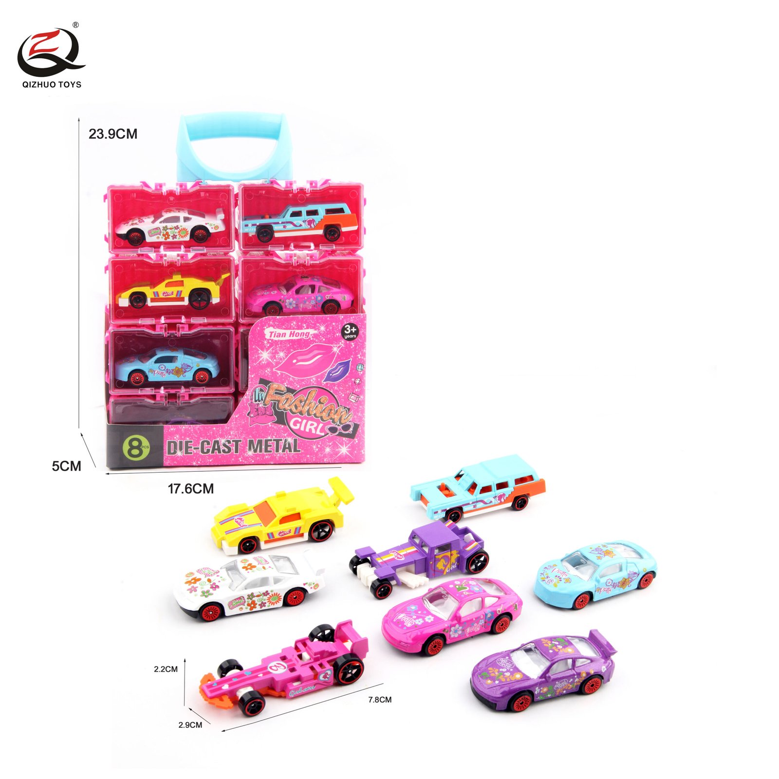 Scale 1:64 Girs Series 8 Pcs Die Cast Cars Set,Free Wheel