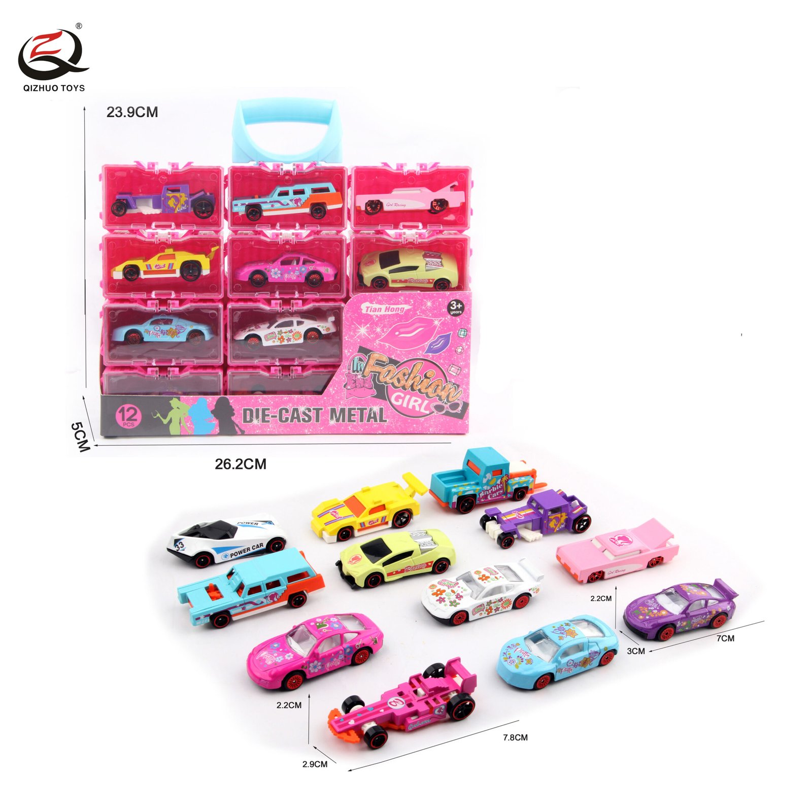 Scale 1:64 Girs Series 12 Pcs Die Cast Cars Set,Free Wheel