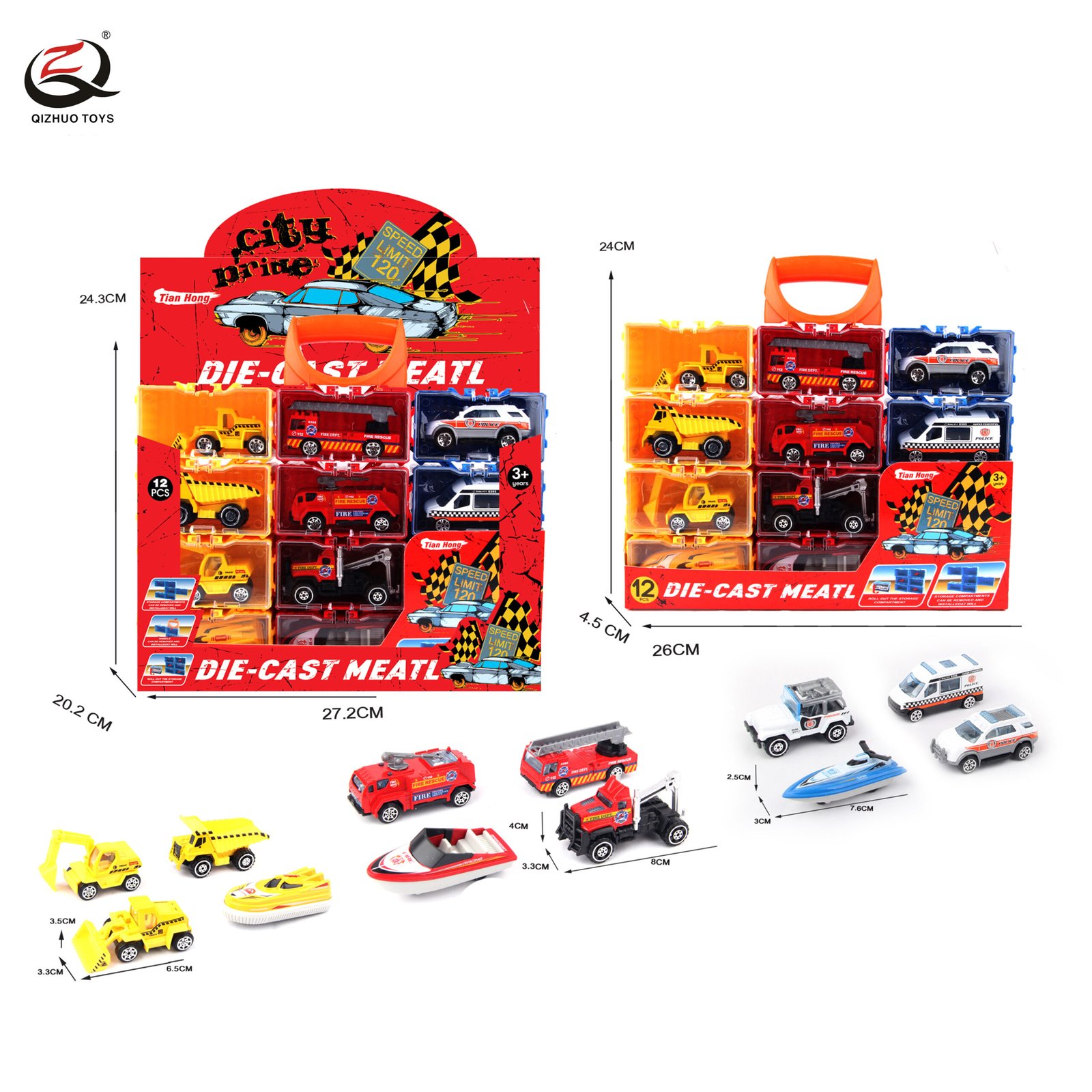 Scale 1:64 Girs Series 12 Pcs Die Cast Cars Set In Gift Box ,Free Wheel, 4 Sets/ Pdq