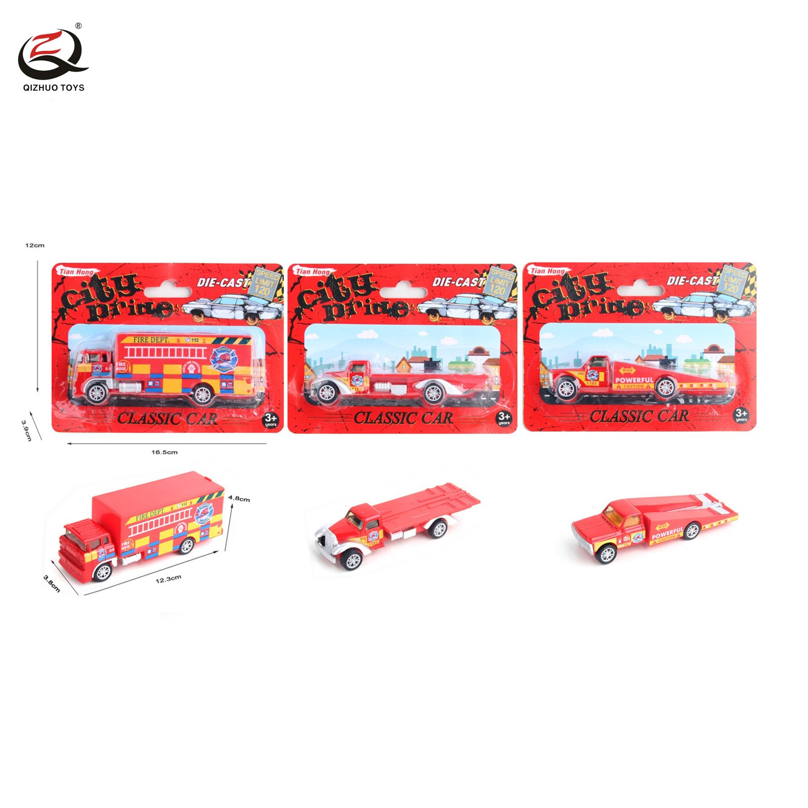 Scale 1:64 Fire Series Die Cast Truck , Free Wheel, 3 Assortments