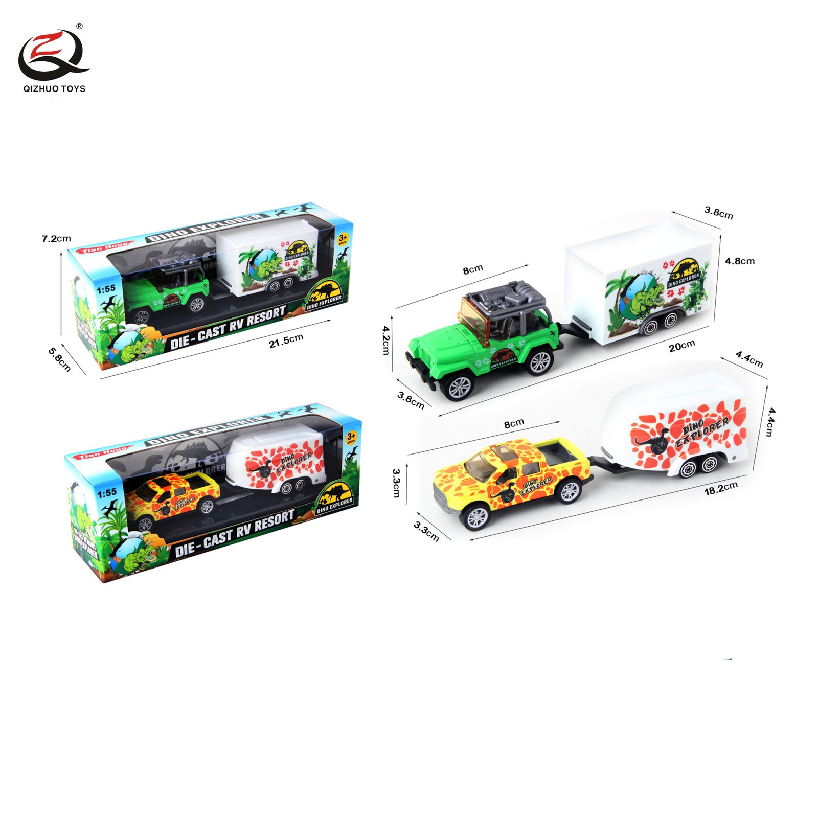 Scale 1:64 Dienosaur Series Die Cast Rv Series, Free Wheel, 2 Assortments