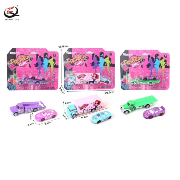 Fashion Pink Series  Scale 1:64    Die Cast Slope Ruck / Trailer Truck / Container Truck Carry  Die Cast Car, Free Wheel,  3 Assortments