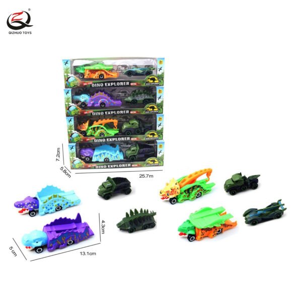 2 Pcs Scale 1:64 Dienosaur Die Cast Cars, Free Wheel,  4 Assortments