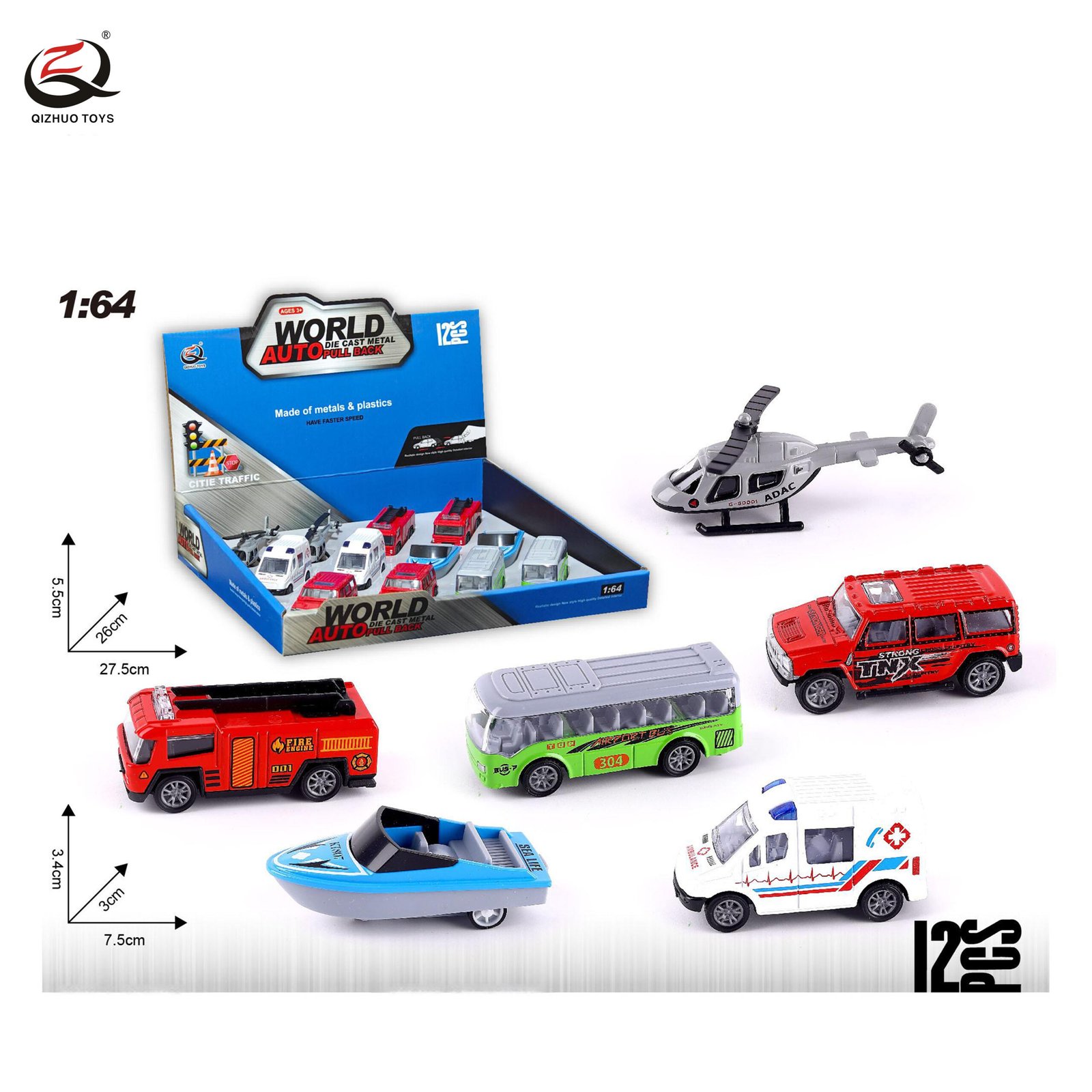 1:64 CITY SERIES PULL BACK DIE CAST CARS,12PCS/PDQ ,6 ASSORTMENTS