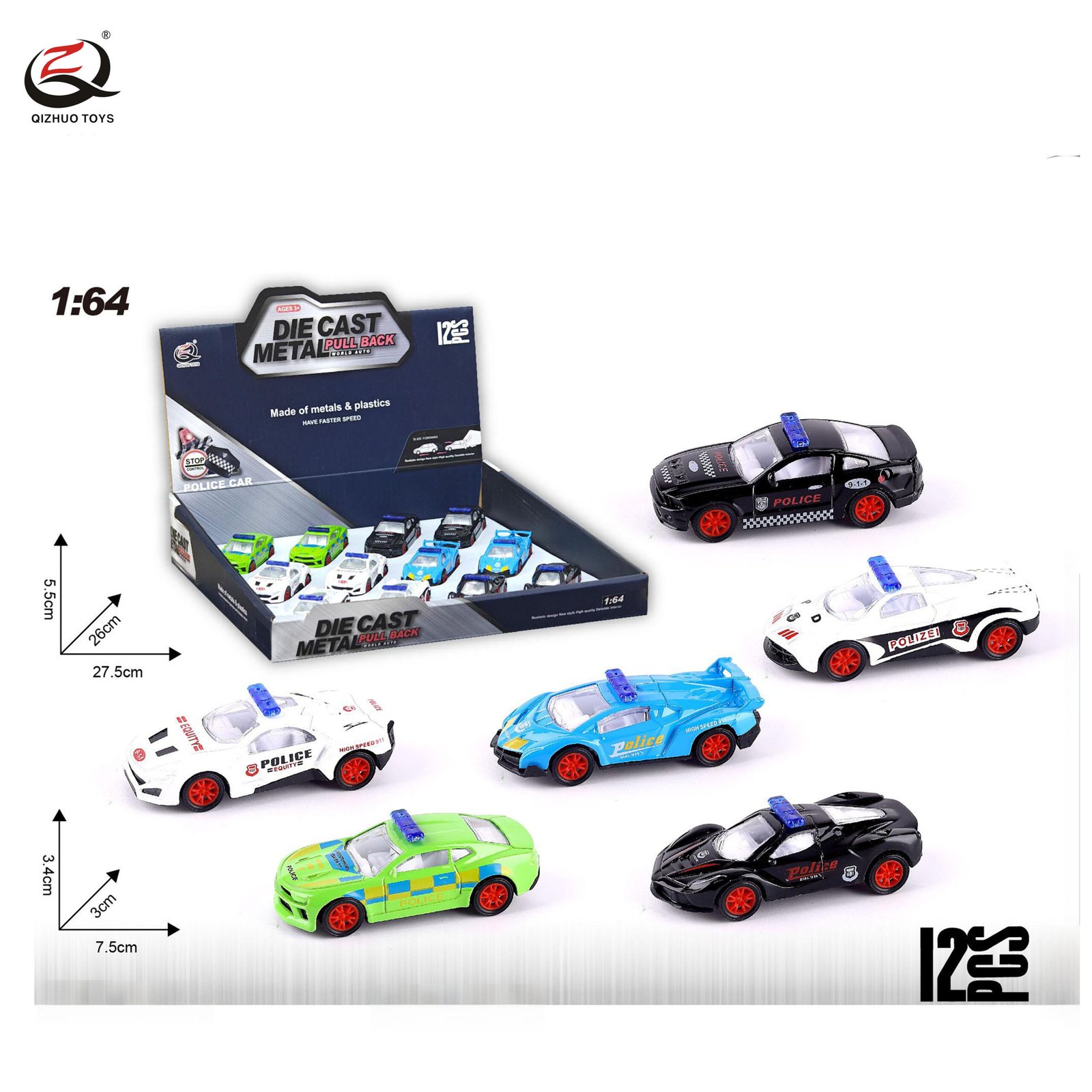 1:64 POLICE SERIES PULL BACK DIE CAST CARS,12PCS/PDQ ,6 ASSORTMENTS
