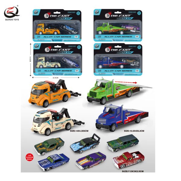 1:64 RESCUE SERIES PULL BACK DIE CAST TRAILER AND FREE WHEEL CARS SET, 4 ASSORTMENTS (4 SMALL DIE CAST CARS IN RANDOM FROM THE 6 STYLES)