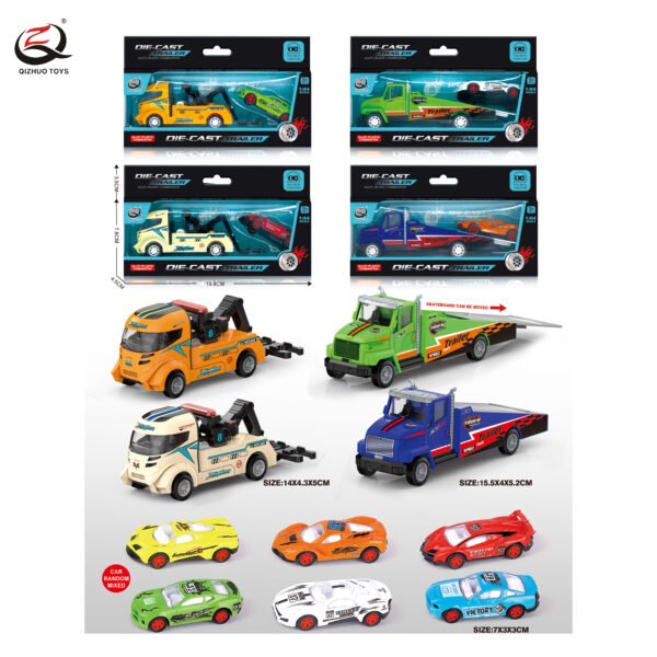 1:64 RESCUE SERIES  DIE CAST TRAILER AND CARS SET,TRAILER AND CARS ARE PULL BACK,4 ASSORTMENTS (4 SMALL DIE CAST CARS IN RANDOM FROM THE 6 STYLES)
