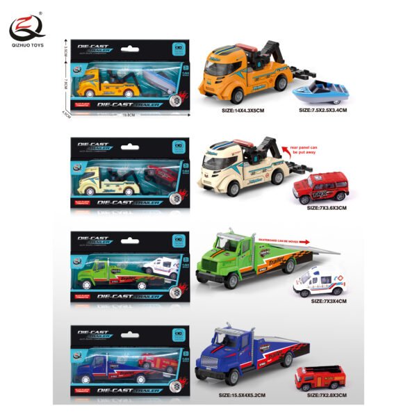 1:64 CITY SERIES PULL BACK DIE CAST TRAILER  AND CARS SET, TRAILER AND CARS ARE PULL BACK,4 ASSORTMENTS