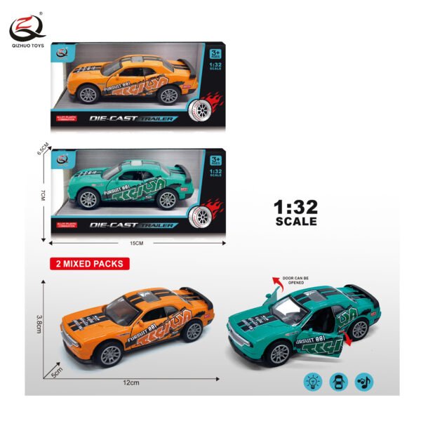 1:32 DIECAST PULL BACK CAR, WITH LIGHT/SOUND, CAN OPEN THE DOORS, 2 ASSORTED
