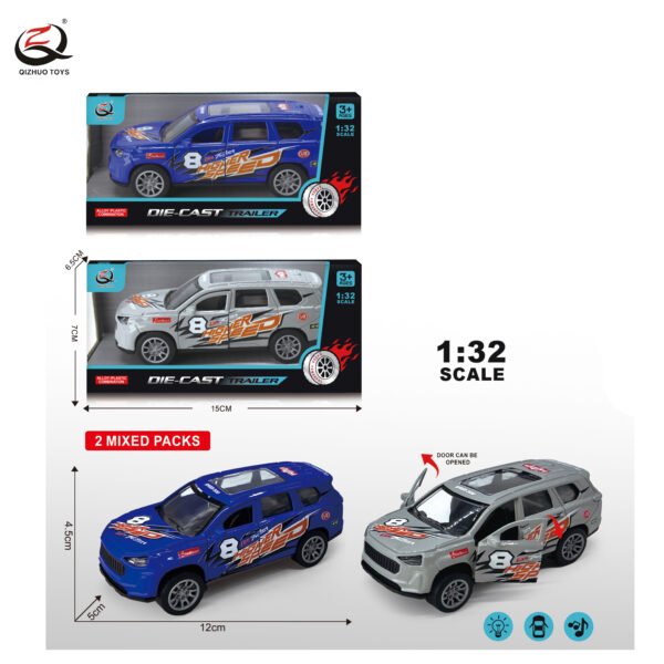1:32 DIECAST PULL BACK CAR, WITH LIGHT/SOUND, CAN OPEN THE DOORS, 2 ASSORTED
