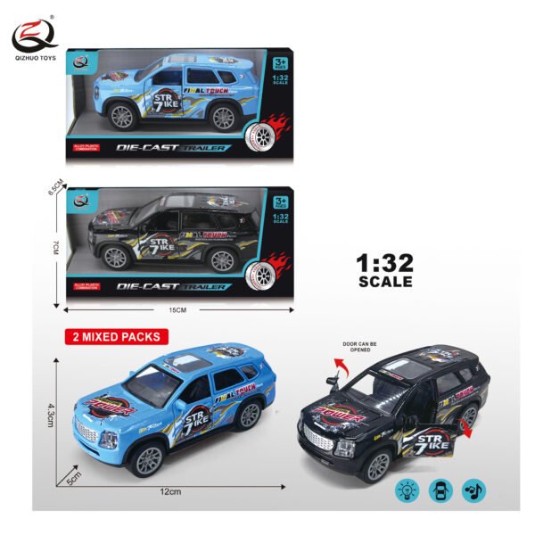 1:32 DIECAST PULL BACK CAR, WITH LIGHT/SOUND, CAN OPEN THE DOORS, 2 ASSORTED