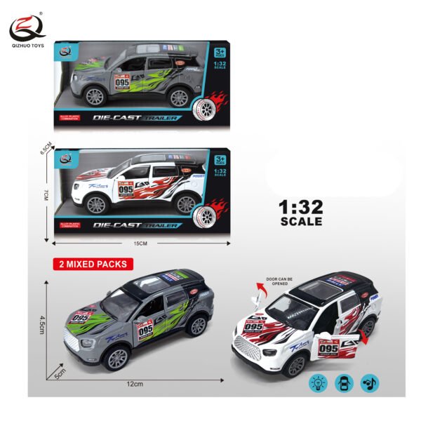 1:32 DIECAST PULL BACK CAR, WITH LIGHT/SOUND, CAN OPEN THE DOORS, 2 ASSORTED