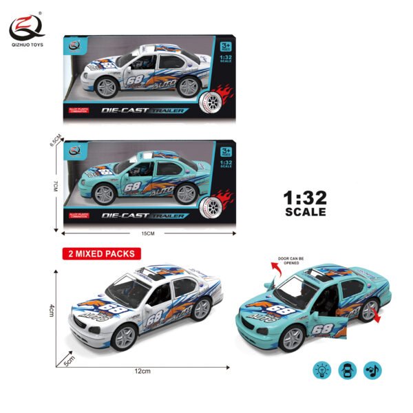 1:32 DIECAST PULL BACK CAR, WITH LIGHT/SOUND, CAN OPEN THE DOORS, 2 ASSORTED