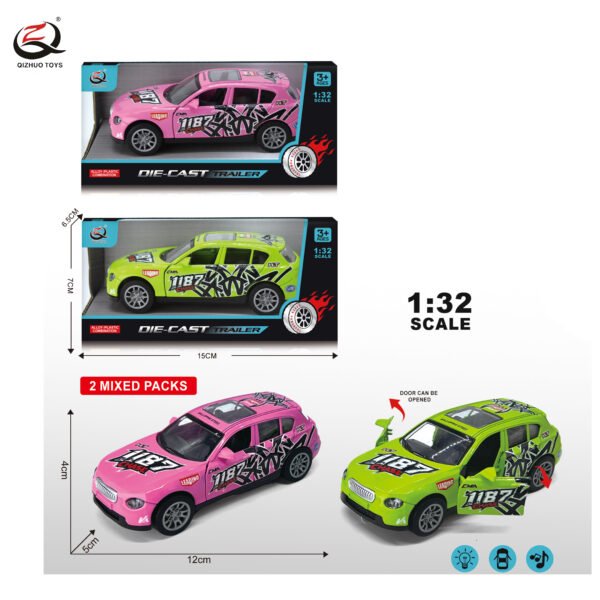 1:32 DIECAST PULL BACK CAR, WITH LIGHT/SOUND, CAN OPEN THE DOORS, 2 ASSORTED
