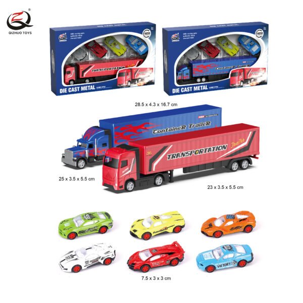 1:64 FREE WHEEL DIE CAST TRUCK AND PULL BACK CARS SET, 2 ASSORTMENTS,(4 SMALL DIE CAST CARS IN RANDOM FROM THE 6 STYLES)