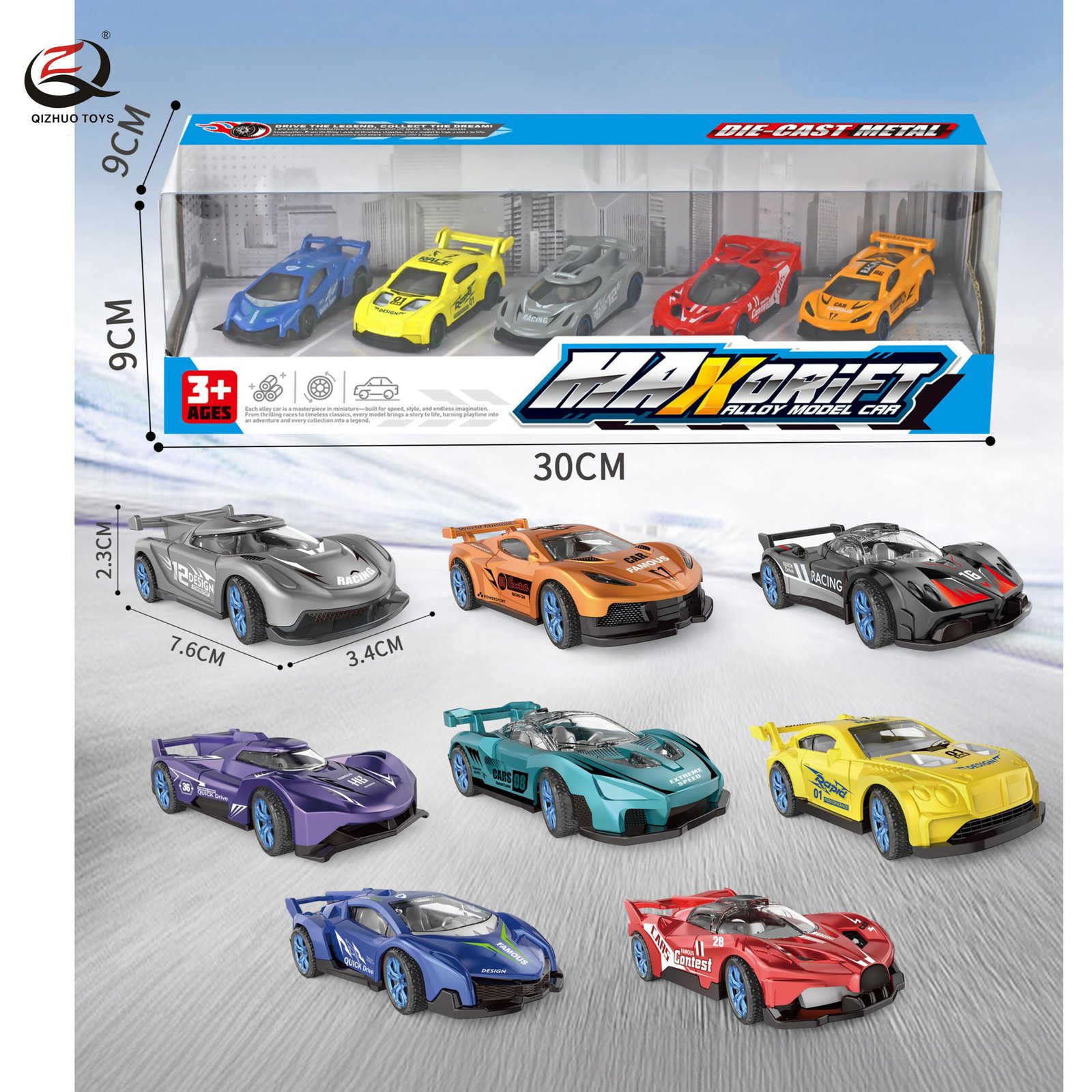 5PCS 1:64 DIE CAST CAR, FREE WHEEL, 5 STYLES IN RANDOM