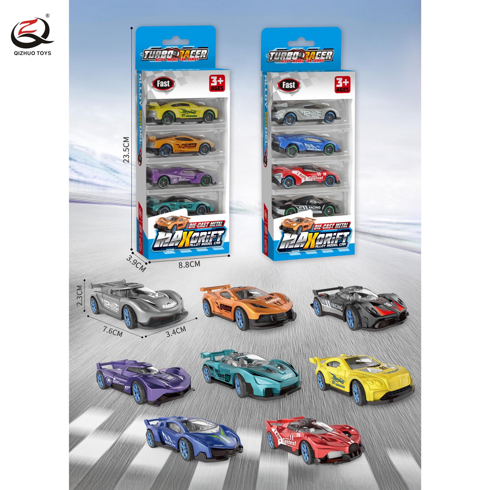 1:64 DIE CAST CAR, 8 ASSORTED, FREE WHEEL,12PCS/PDQ