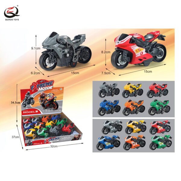 1:64 PULL BACK  DIE CAST MOTORCYCLE, 2 ASSORTED