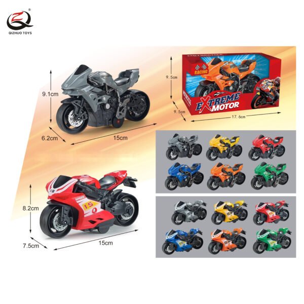 1:64 PULL BACK DIE CAST MOTORCYCLE, 2 ASSORTED